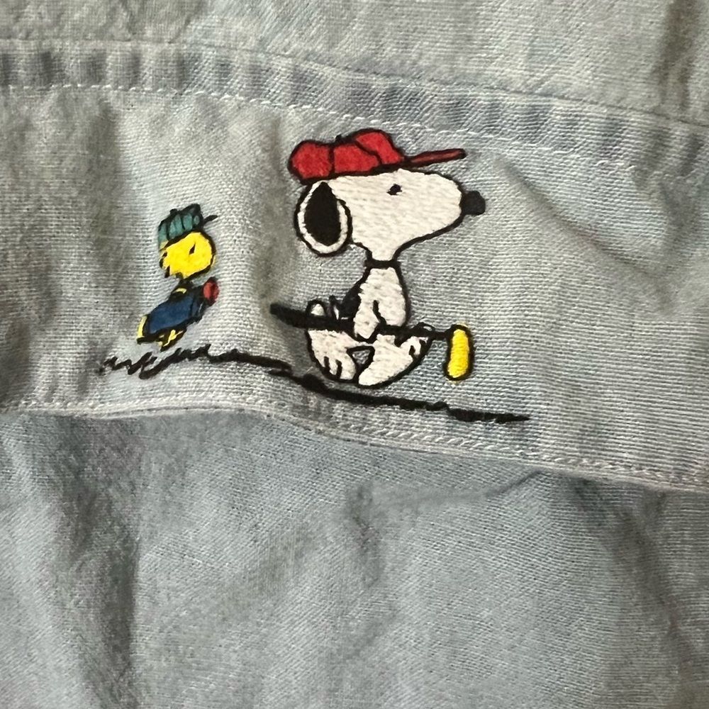 Vintage 70’s PEANUTS x Snoopy Golfer Denim Embroidered Shirt Men SzL 15.5/32-33